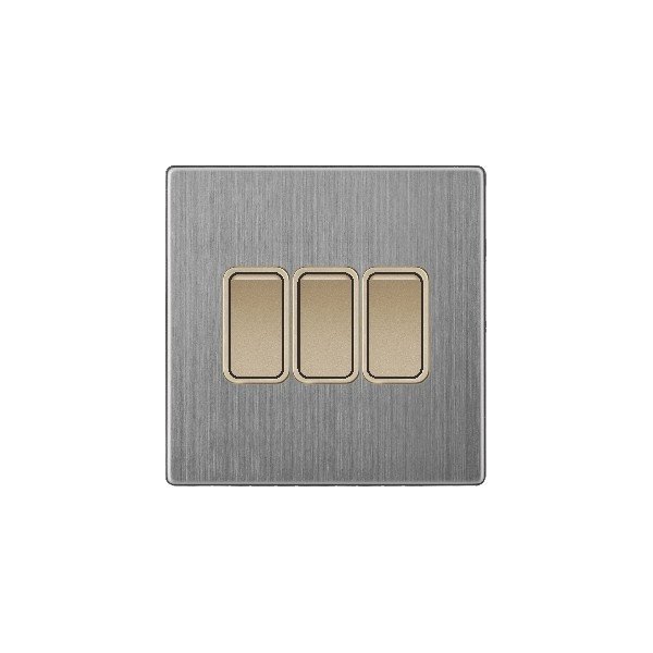 V-Max SMALL 3 GANG 2 WAY SWITCH-GOLDEN STAINLESS