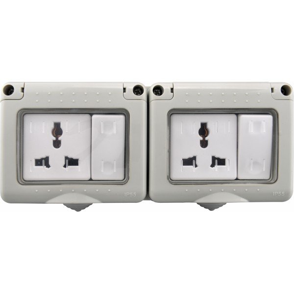 DOUBLE UNIVERSAL SOCKET WITH SWITCH WEATHERPROOF IP55