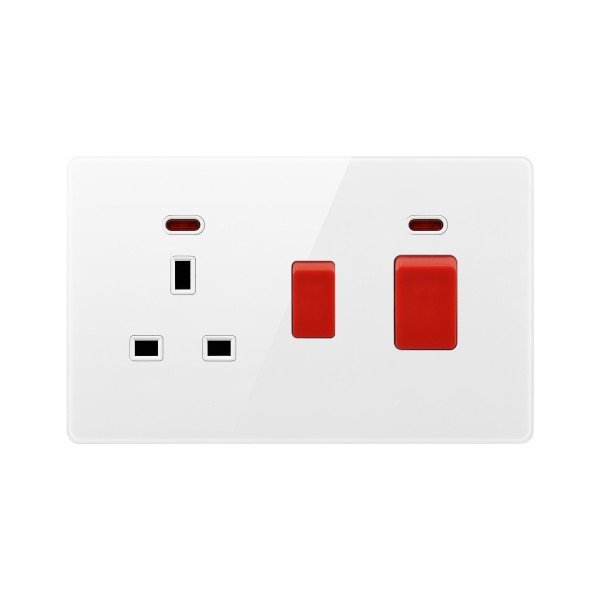 45A COOKER AND 13A SOCKET-GLASS WHITE