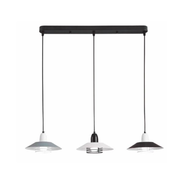 3 Heads Pendant Light Black + White + Grey with E27 Holder