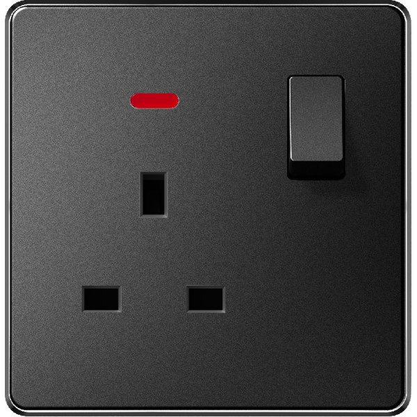 13A 1 GANG SWITCH + SOCKET WITH NEON - BLACK