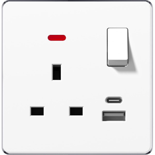 13A 1 GANG SWITCH + SOCKET USB & TYPE-C WITH NEON - WHITE