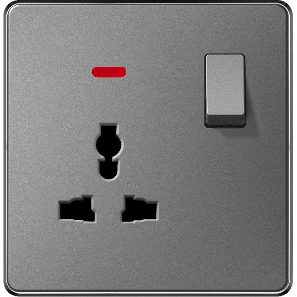13A 1 GANG SWITCH + MF SOCKET WITH NEON - GRAY