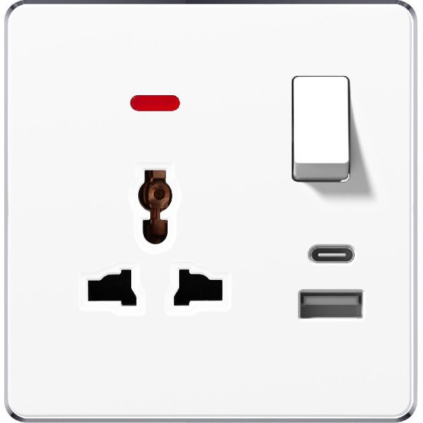 MULTI-FUNCTION SOCKET + USB & TYPE-C WITH SWITCH/NEON - WHITE