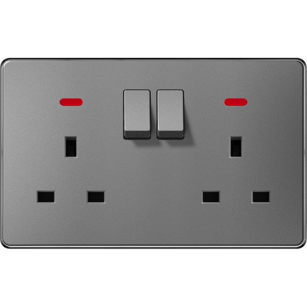 SWITCHED DOUBLE 13A SOCKET WITH NEON - GRAY