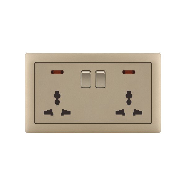 DOUBLE MF SOCKET WITH SWITCH-MATTE GOLDEN SERIES